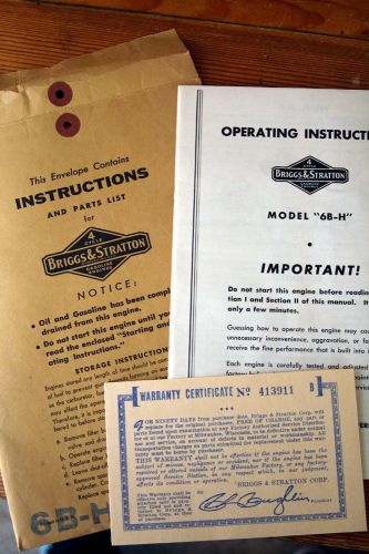 Briggs &amp; Stratton Instructions Model 6B-H Warranty Card