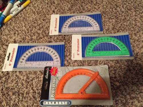 6 Inch Plastic Clear, Green, &amp; Orange Protractors Lot 19 Great for Students