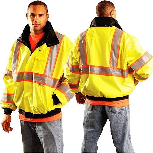 Occunomix lux-tjbj2 hi-visibility lime green two-tone class 3 bomber jacket for sale