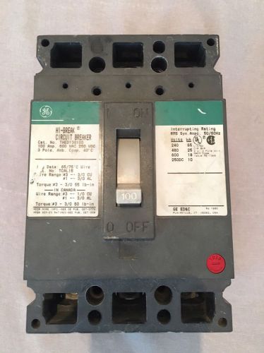 GE THED136100, 3 POLE 100 AMP 600 VOLT  Circuit Breaker   NEW