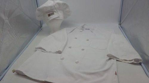 Red Kap Chef Designs Unisex Double-Breast Executive Chef Coat w/ Hat WHITE M-SS