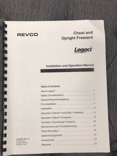 Revco Chest and Freezers Installation and Operation Manual