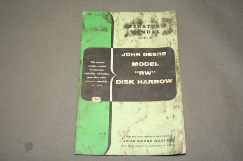 John Deere Model RW Disk Harrow Part &amp; Operator&#039;s  Manual