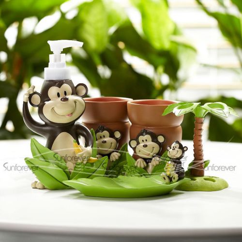 Colour Monkey 5-in-1 Soap Dish/2 Tooth Mugs/Emulsion Bottle/Toothbrush Holder