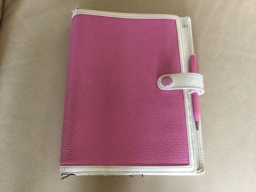 Coach Saffiano Pink Leather Tab Jacket Diary Planner Organizer With Pink Pen
