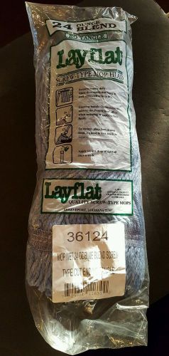 Layflat Quality Screw-Type Mop Heads 24oz Blue Blend Cut End No Tangle 12ct