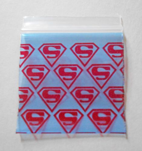 200 Blue Red Superman 1.5x1.5 Superhero Baggies 1515 Tiny Poly Ziplock Dime Bags