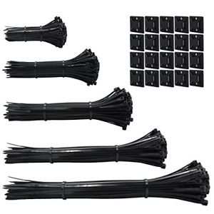 600pcs black Standard Self-Locking Nylon Cable Zip Ties Assorted Sizes Inch with