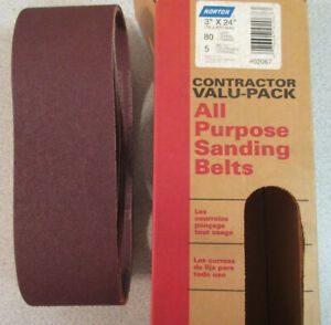 Norton 3-Inch x 24-Inch Sanding Belt 80 grit (5 pack)