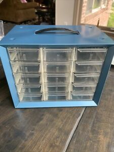 Vintage AKRO MILS 15 Drawer Blue Metal Cabinet
