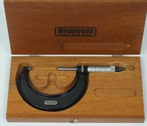 Vintage Starrett Machinist Outside Micrometer In Wood Case 3 -4&#034; Excellent