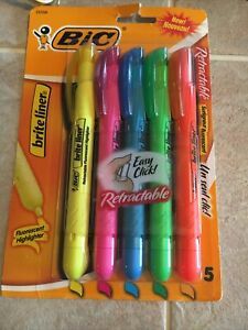 BIC® Brite Liner Retractable Highlighters, Assorted Colors, Pack Of 5