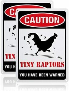2 Pack Caution Tiny Raptors Sign 7X10 Inches 40 Mil Aluminum Funny Chicken Sign