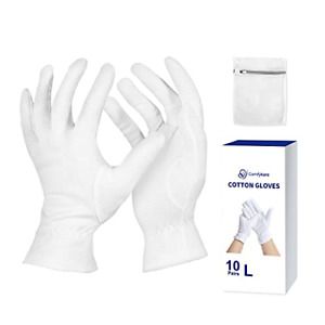 comfykare Moisturizing Gloves Overnight White Cotton -Large Size, 10 Pairs, and