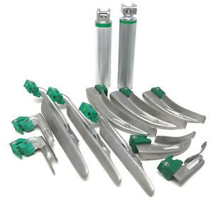 Laryngoscope Set 12 MAC &amp; MILLER Intubation Blades + 2 Handles Fiber-Optic Kit