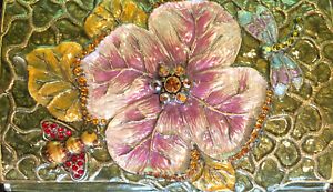 vintage enamel floral dragon fly rhinestone business card holder