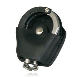 Boston Leather Quick Release Cuff Case Nickel Snap Leather Basketweave Black