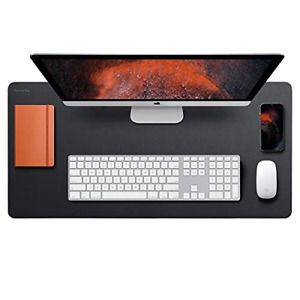 Solucky Leather Mat Desk Pad &amp; Blotter Protector, Flat, Non Slip, 34 x 16 Black,