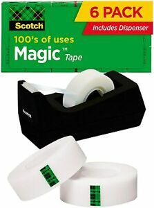 Scotch Magic Tape with Dispenser, 3/4&#034; 6 Rolls, Matte-Finish Tape, Invisible