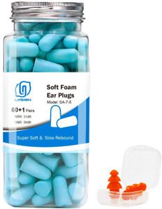 LYSIAN Lake Blue Ultra Soft Foam Earplugs 60 Pairs with Reusable Silicone Earplu