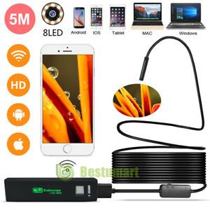 16Ft 8LED WiFi Borescope Endoscope Flexible Inspection Camera for iPhone Android