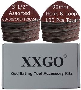 XXGO 100 Pcs 3-1/2 Inch 90mm Triangular 60/80 /100/120 /240 Grits Hook  Loop Mu