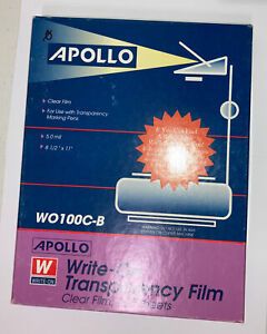 Apollo Write On Transparency Film Clear 100 Sheets 8.5 x 11 in WO100C-B OPENED