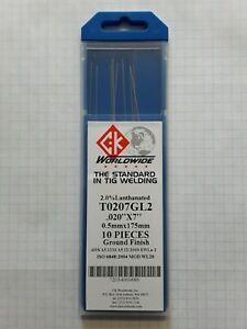 CK Worldwide T0207GL2 2% Lanthanated Tungsten Electrodes .020” x 7” (10 Pack)