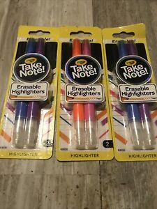 New 3 Pack of 2 Crayola Take Note Erasable Highlighters 6 Total