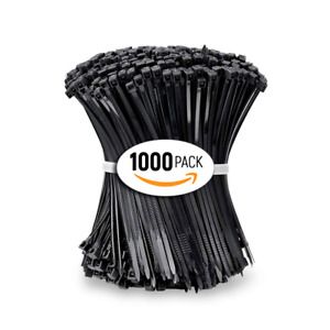 6 Inch Plastic Cable Black Zip Ties 1000 Pack 40lb Strength UV Resistant Nylon