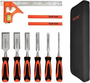 TICOFTECH Wood Chisel Set 9 Pieces Chisel Set 6 Wood Chisels w/ Storage Bag