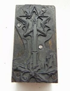 Printing Letterpress Printers Block Candle Holly Leaf&#039;s &amp; Star