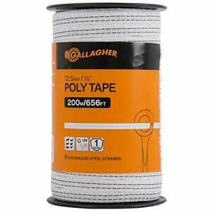 Gallagher Electric Fence Poly Tape | Ultra White 656 Ft Roll | 5 Stainless St...