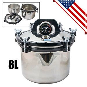 8L Medical Dental Steam Autoclave Sterilizer Sterilization Stainless Steel Pot
