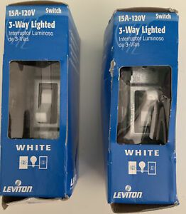 2 Leviton  Illuminated  15 amps Three Pole  Toggle  Switch  White