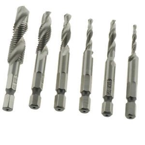 6Pcs 1/4inch HSS Spiral Hex Shank Combination Drill Screw Tap Bit Set (M3-M10)