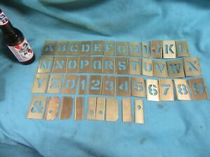 Vtg Surplus Brass Stencil Set,1-1/2&#034; letters/figs,box,USA~NOS#BS8.11.21.2