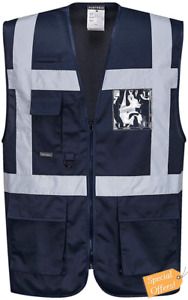 Portwest Iona Executive Vest Hi Vis Visibility Reflective Night Work Security We