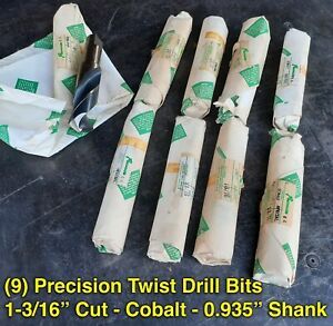 LOT OF (9) x PRECISION TWIST DRILL BITS 1-3/16&#034; COBALT M42 - MADE IN USA!