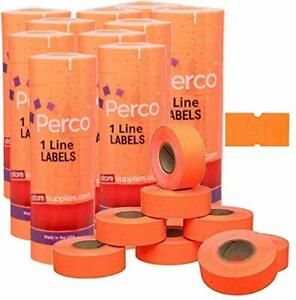 Perco 1 Line Fluorescent Red - 10 Sleeve 80000 Blank Pricing Labels for Perco...