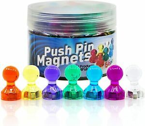 56 Colorful Push Pin Magnets | 7 Assorted Color Strong Magnetic Push Pins |