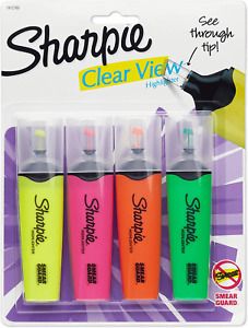 Sharpie 1912769 Clear View Highlighters, Chisel Tip, Assorted Colors, 4-Count