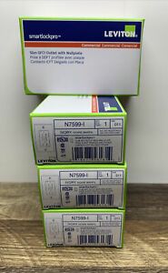 Lot Of (4) Leviton N75991-I Smart Lock Pro Slim GFCI Outlet w/Wallplate (Ivory)