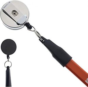 2 Pack - Heavy Duty Retractable Pull Pen &amp; Pencil Holder 2 Pack, Black/Silver