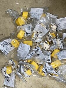 Case Of 25 Eaton Straight Blade Electrical Plug Vinyl 125V 15A Yellow 4867-BOX