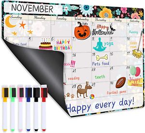 Dry Erase Magnetic Calendar for Refrigerator with Six Markers 16.9&#034; X 11.8&#034;