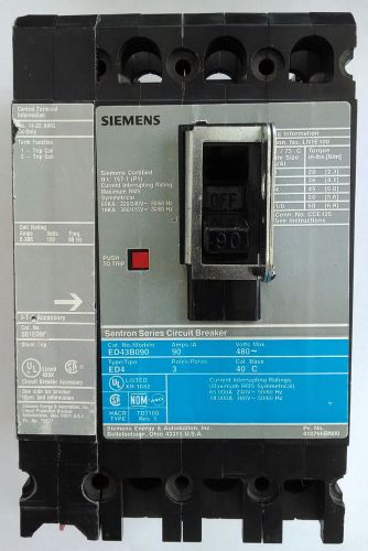 Siemens ED43B090 480-Volt 90-Amp 3-Pole Circuit Breaker with Shunt Trip Acc