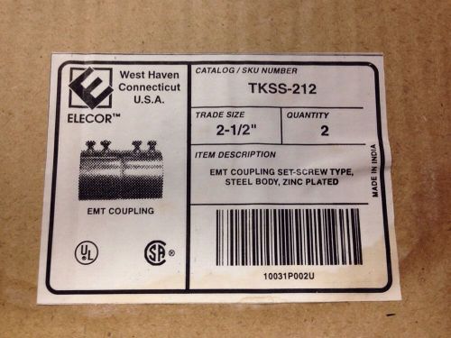 (2) ELECOR EMT 2-1/2&#034; Set Screw Conduit Coupling Connector, Steel