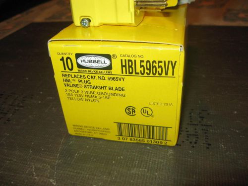 &#034; box of 10 &#034; new hubbell plug ends valise straight blade hbl5965vy 15a 125v for sale