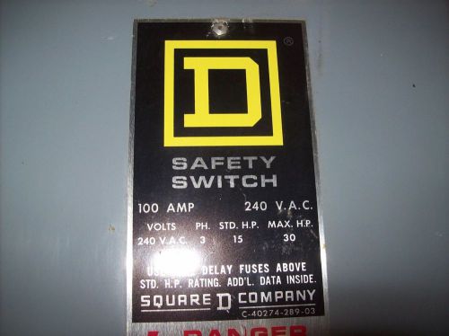 Square D 100 Amp 240 Volt 3 Pole Heavy Duty Safety Switch